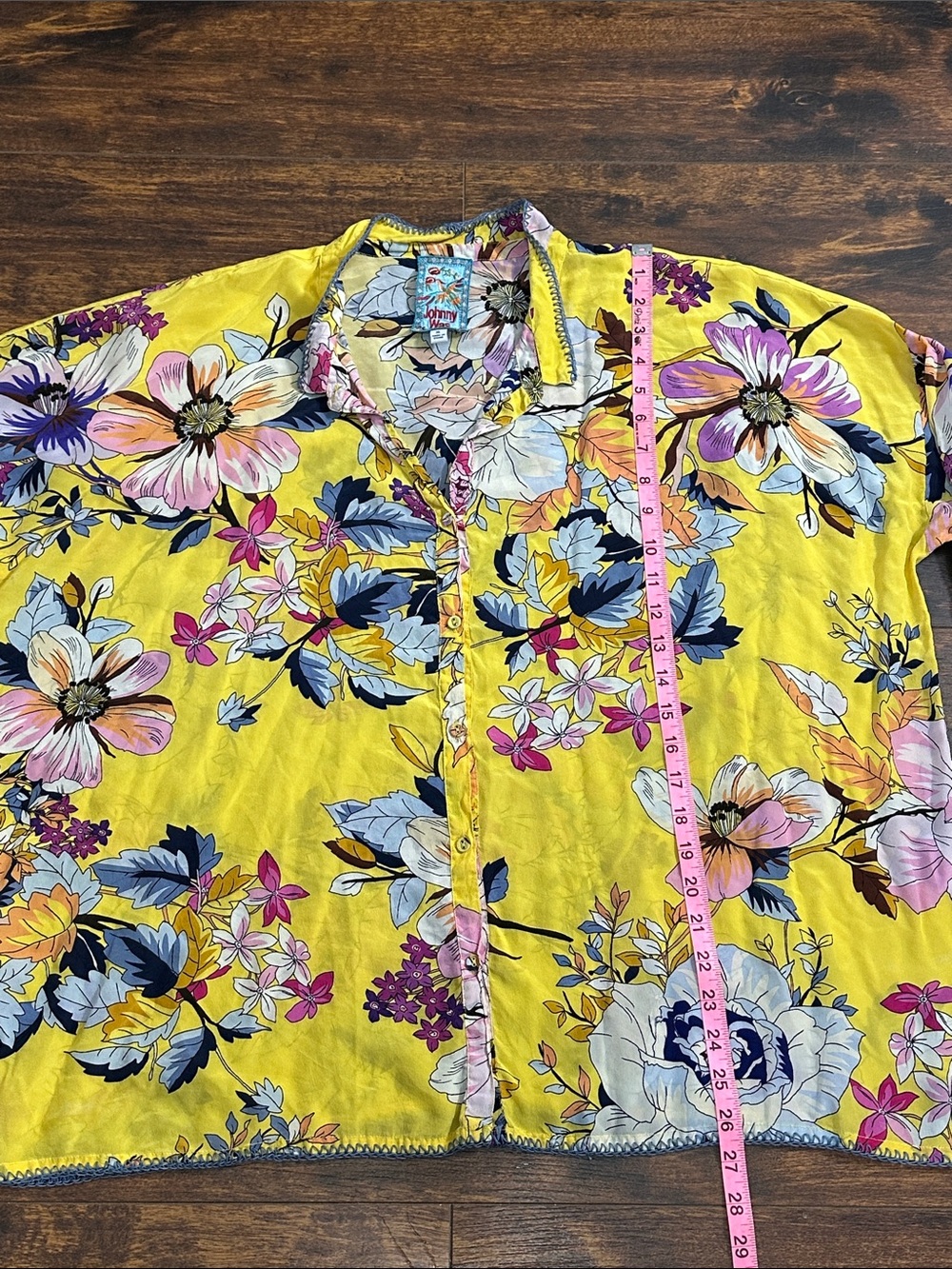 🌸 Johnny Was 100% Silk Yellow Floral Boho Blouse XL 💛 - Picture 5 of 6